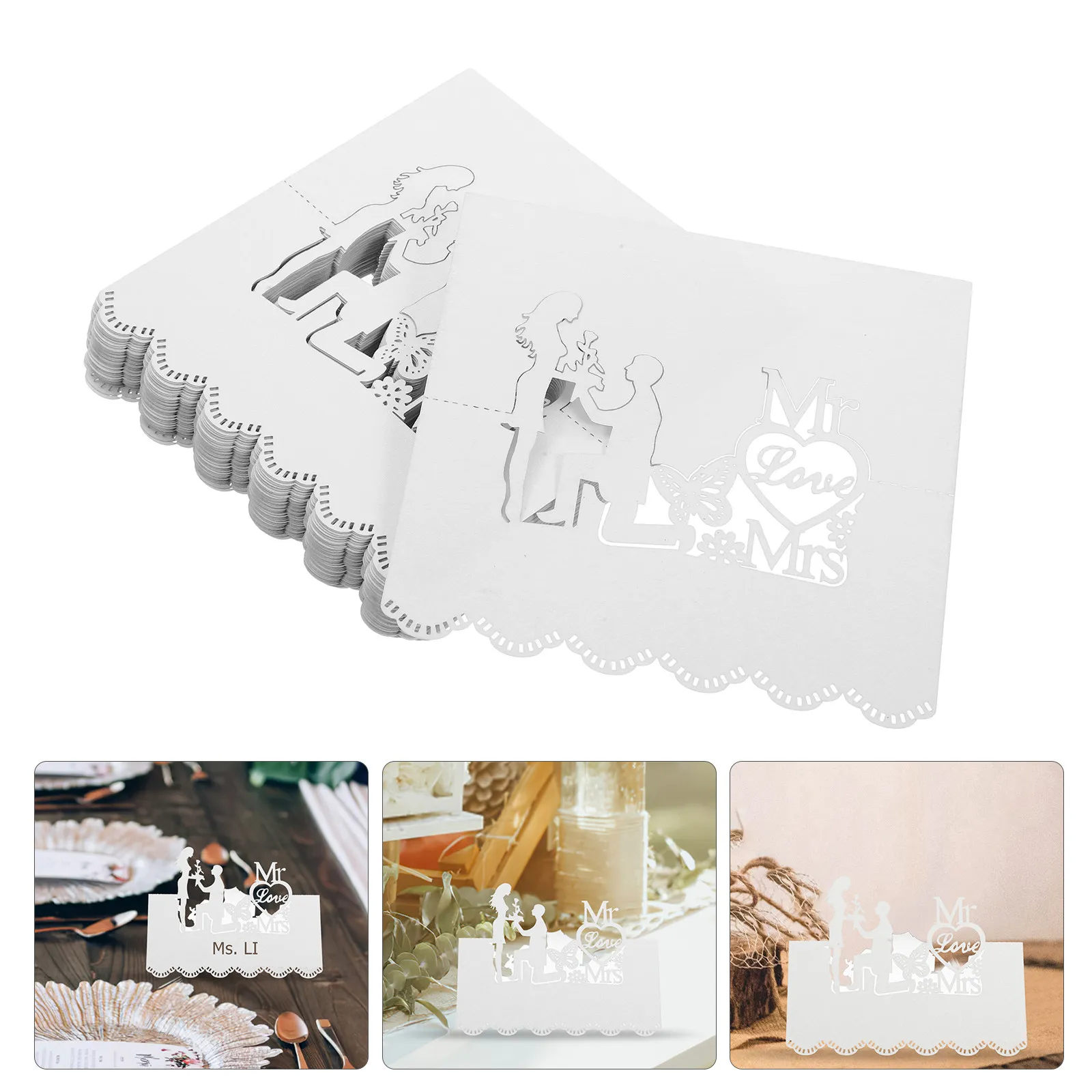

50Pcs Laser Cut Hollow Flower Wedding Place Cards Blank Name Writing Elegant Table Decor for Wedding Christening Anniversary