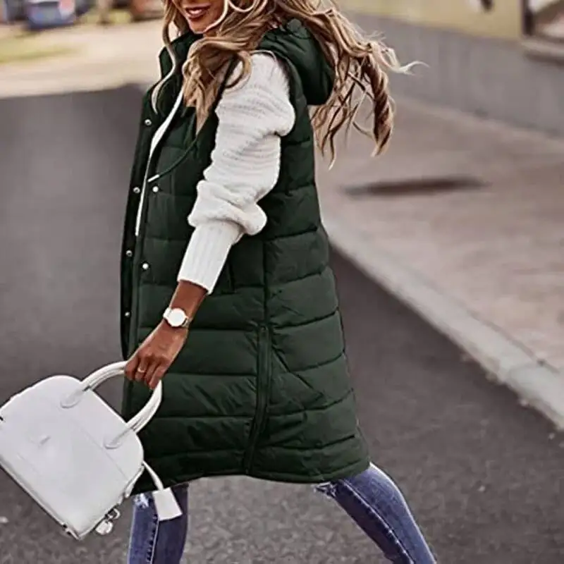 

Long With Hood Outdoor Vest Down Women's Quilted Coat Sleeveless Jacket Winter Light Weight Sweaters