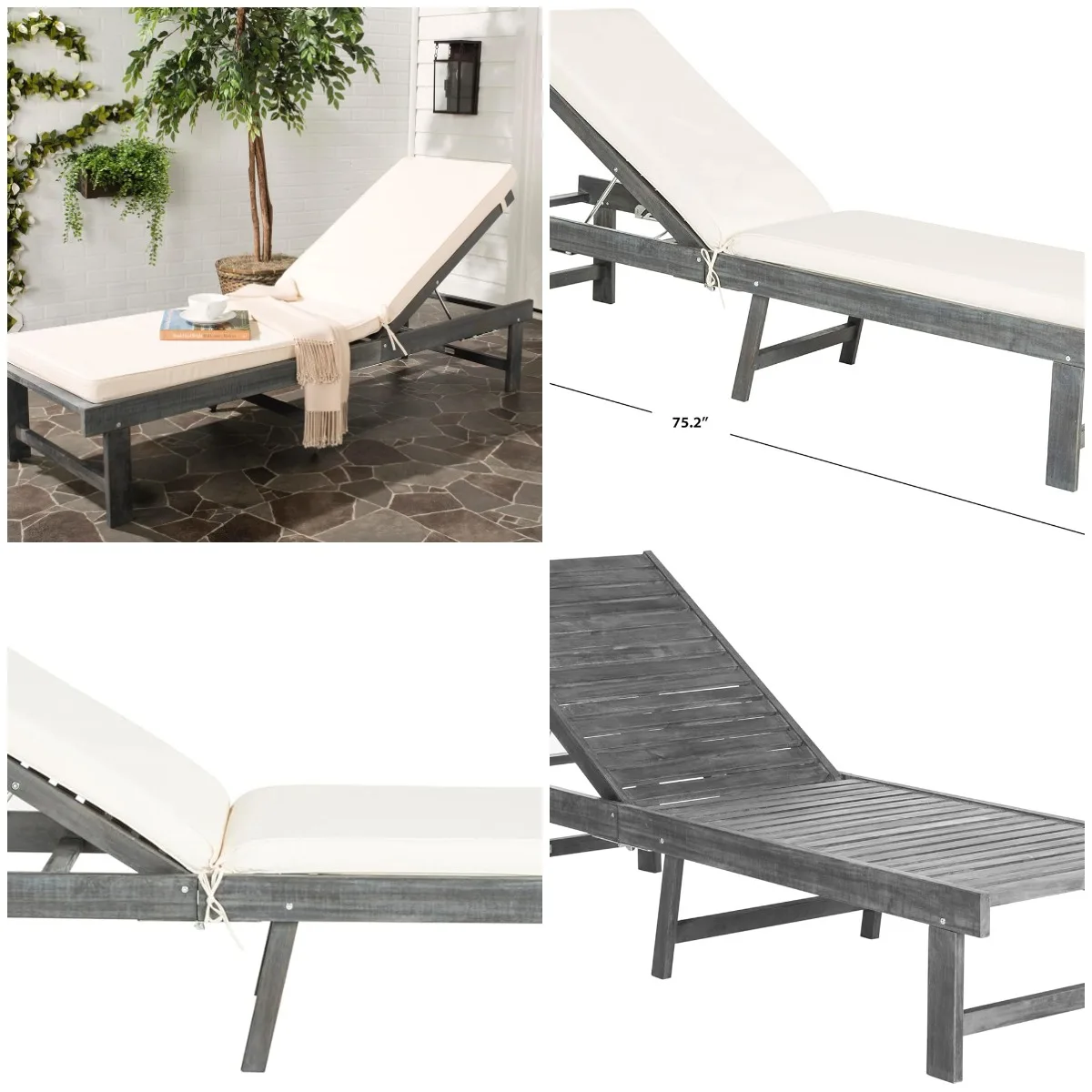 

Outdoor Collection Inglewood Ash Grey Solid Wood/Beige Cushion Adjustable Chaise Lounge Chair (PAT6723D)