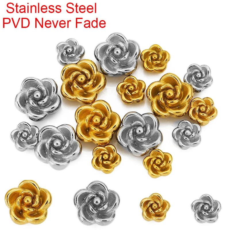 5pcs Stainless Steel Spacer Bracelet Flower Beads With Hole 5 8 mm Never Fade PVD Necklace Beads For DIY Jewelry Making Findings