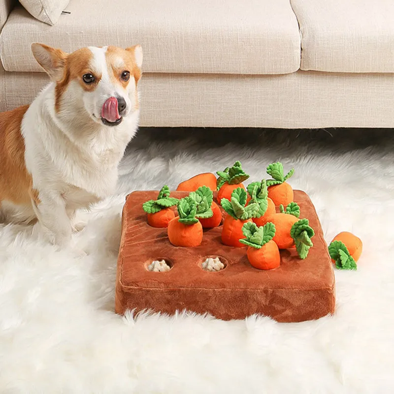 Dog Toy ibetan food Mat Plush Carrot Innovative Plush Vegetable Field Pull Radish Plush Carrot Dog Interactive IQ training Toys