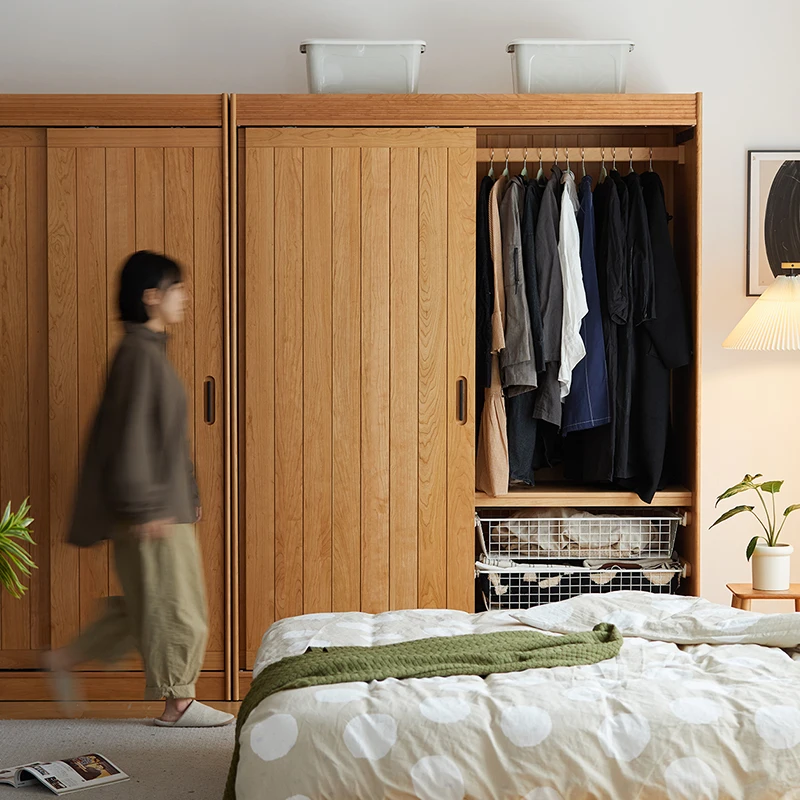 

Factory Direct Sale Modern Large Storage Solid Wood Bedroom Wardrobe with Sliding Doors Eco-friendly Space-saving Wardrobe