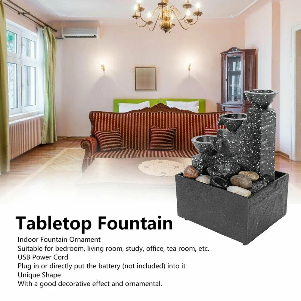 

Tabletop Desktop Fountain Feature Office Study USB Charge Bedroom Decor Decoration Lights Living Room Ornament