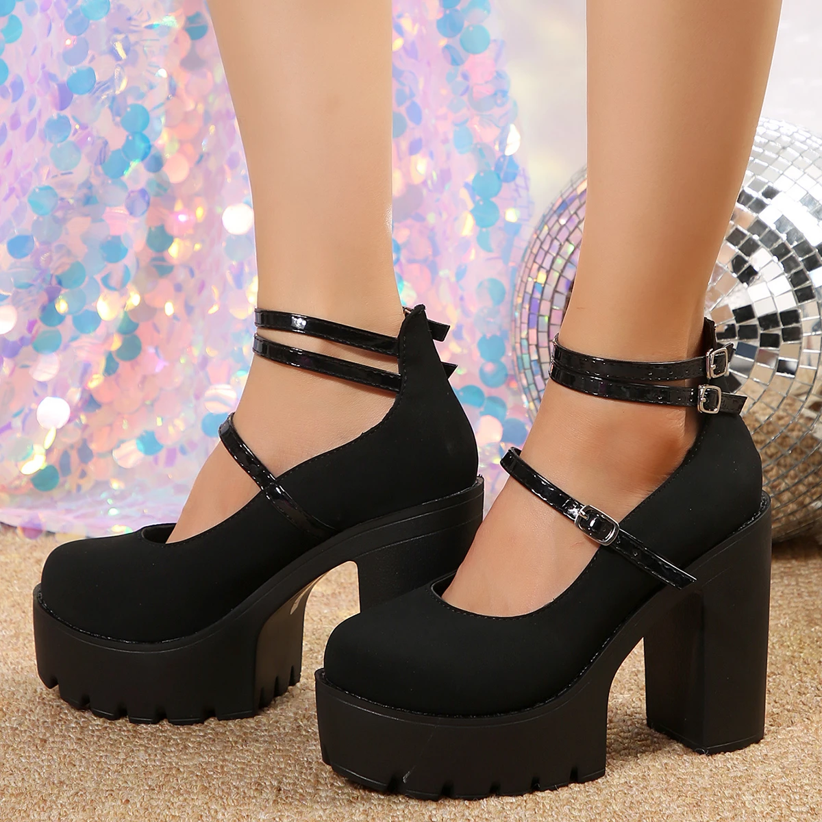 Zapatos de tacón alto Mary Janes para Mujer, sandalias de plataforma a la moda, Zapatos de vestir Lolita, tacones gruesos, Verano