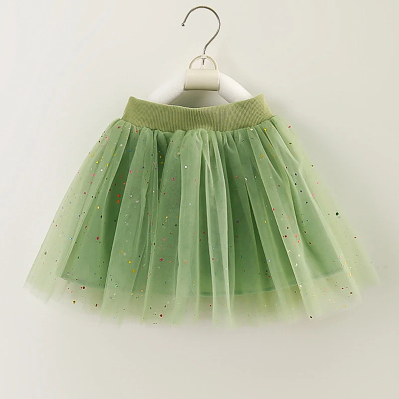 DE PEACH Summer Spring Baby Girls Tulle tutu Skirt Dot Printing Green Toddler Children Short Skirt Kids Princess Party Skirts