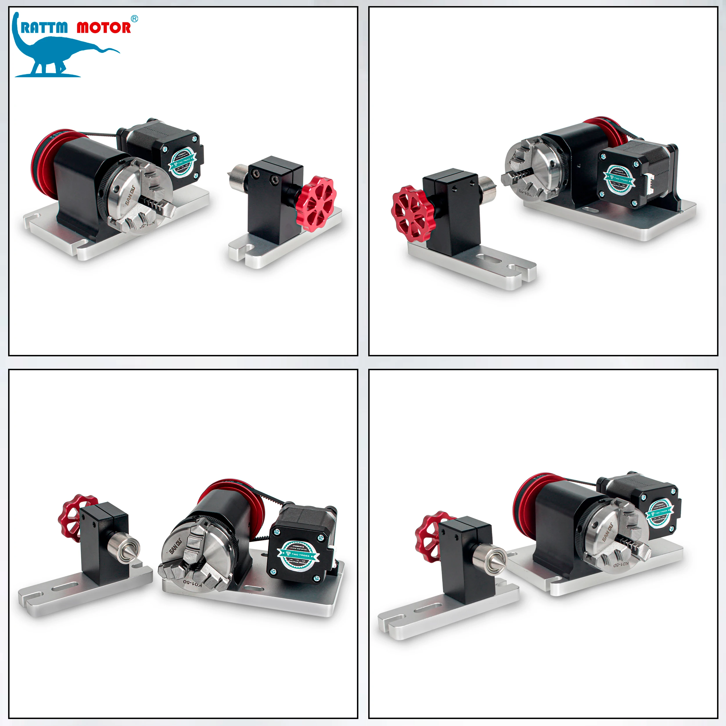 CNC Fourth 4th A Rotary axis With 3 Jaws Chuck +Tailstock For CNC 3018 Pro MAX 4030Pro 3020 plus Engraving Router Machine view 4