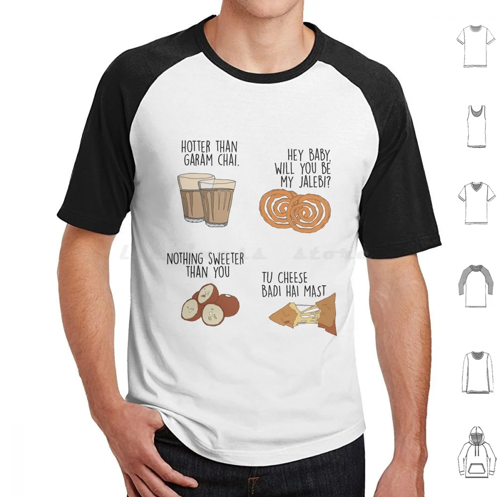 Indian Pack . Snack Lines T Shirt 6xl Cotton Cool Tee Jalebi Gulab Jamun Samosa Cheese Indian Snacks India Sweet Delicious Food