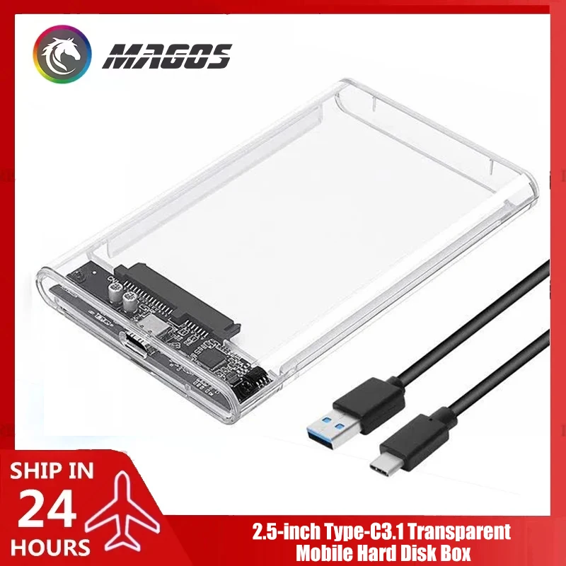Transparent Portable External 2.5'' Hard Drive Box - USB 3.1 3.0 2.0 High-speed Transfer
