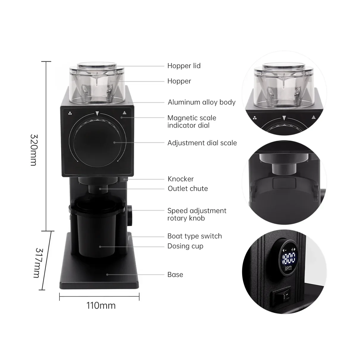 High Quality CF64V Commercial Stainless Steel Electric Coffee Mill 800-1800 U/min Hotel Grade All Brewing Methods CE Certified