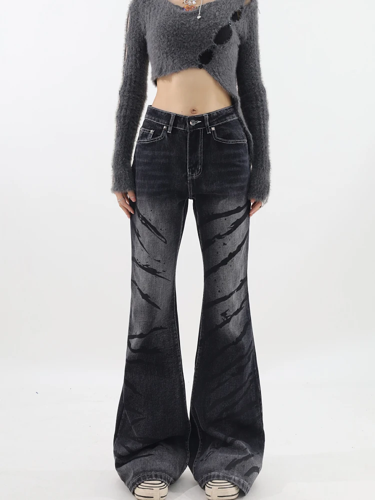 

Fashion Micro Flared Jeans Y2K Streetwear Style Vintage Wash Loose Casual High Waist Straight Leg Jeans