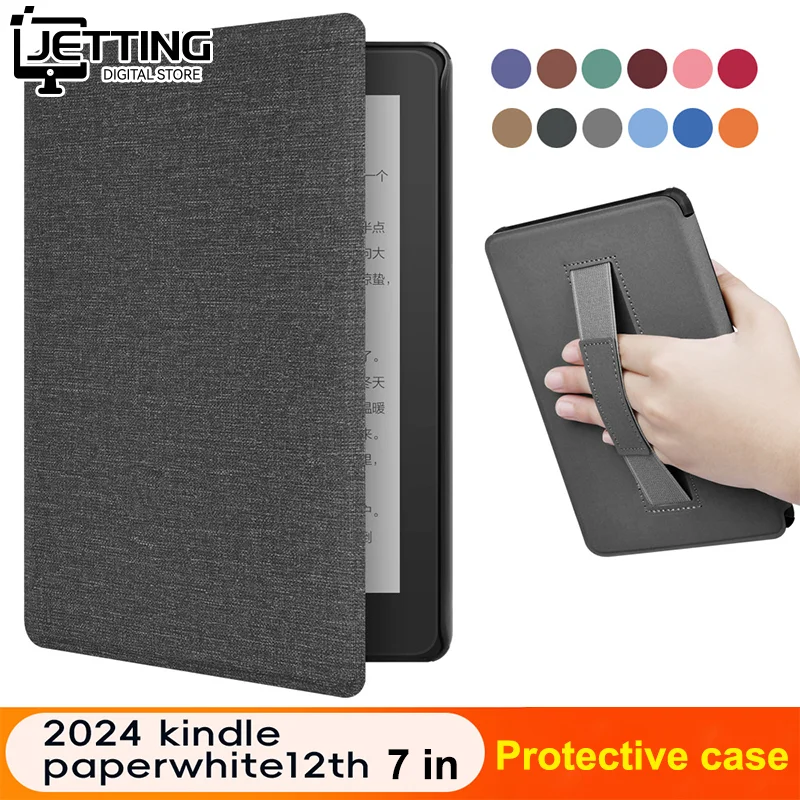 

Чехол с ручкой для Kindle Paperwhite 12-го поколения, 2024, 7-дюймовый защитный чехол для электронной книги, ремешок на руку, чехол для автоматического сна