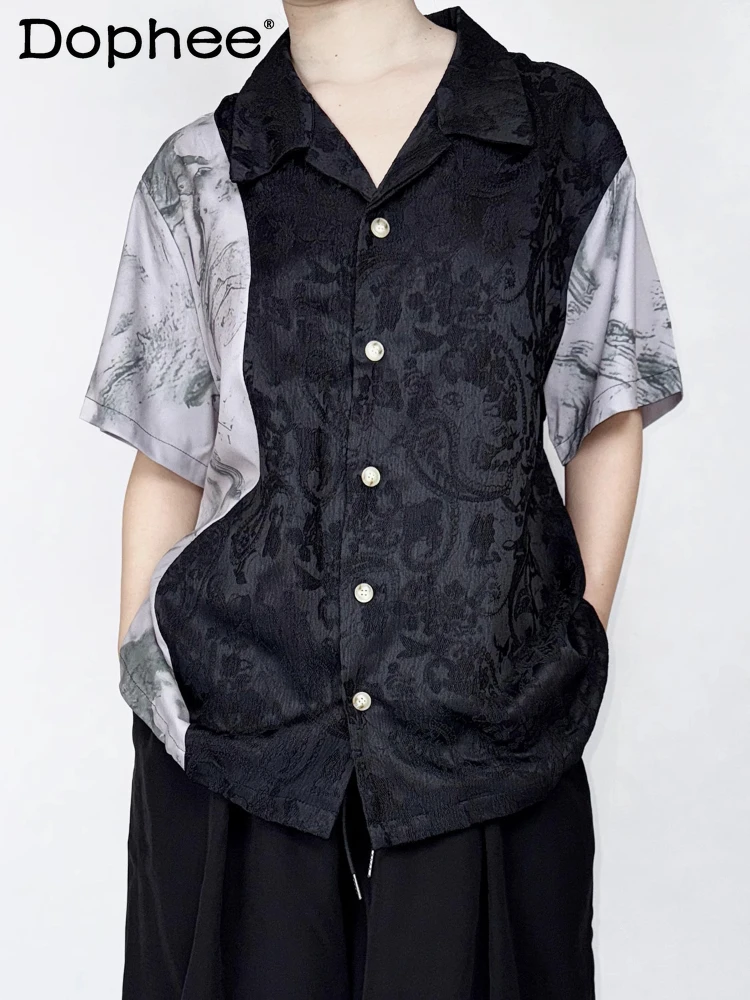 

Men's 2025 Summer New Shirts Men's Jacquard Design Short-sleeve Tops Loose Comfort Five-quarter-sleeve Trendy Thin Style Tops