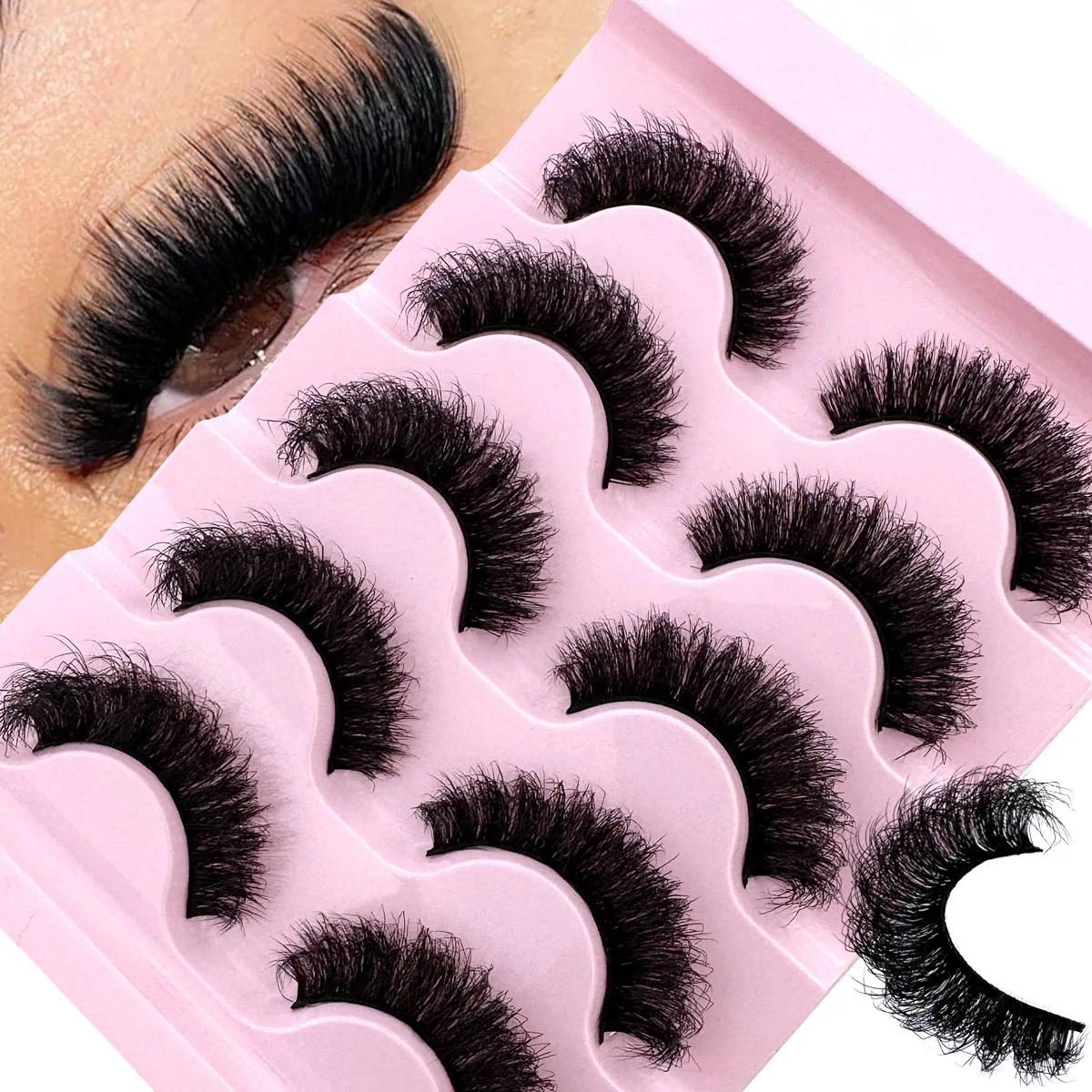 5 Paar Flauschige und Dramatische Unordentliche Falsche Wimpern, Weich und Bequem, 3D-Wimpern, Lange und Dichte Gekreuzte Falsche Wimpern