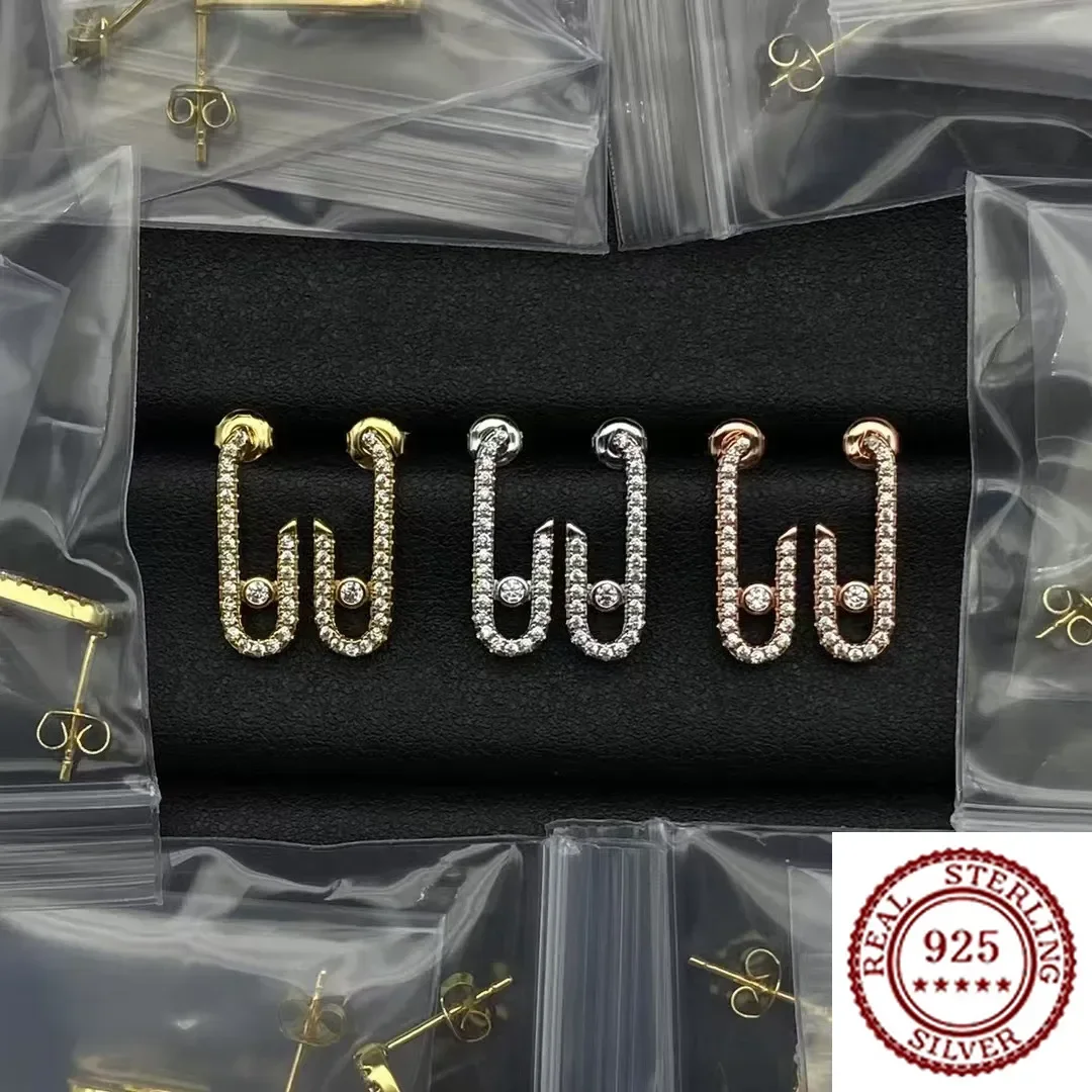 

Новая тенденция 2025, классические раздвижные серьги из стерлингового серебра DIY с одним бриллиантом, модные и персонализированные полые серьги для женщин