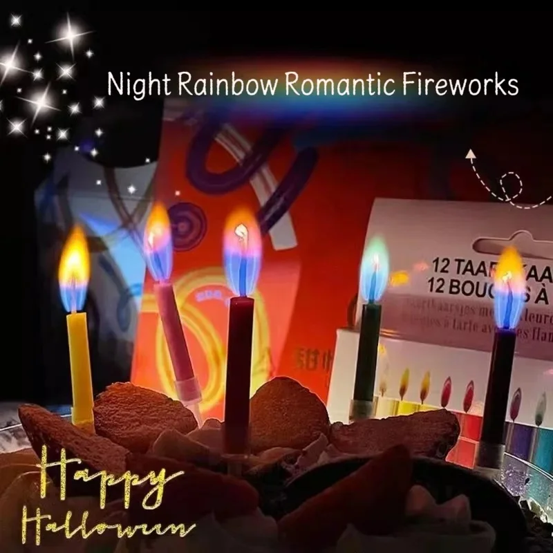 1-6Box Colorful Flame Candles, Birthday Party Supplies, Wedding Candles, Safety Flames, Dessert Cake Candle Decorations