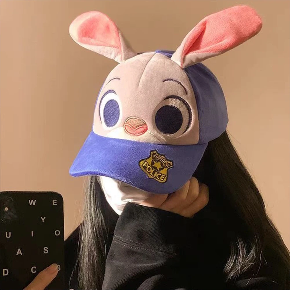 

Cute rabbit Judy plush baseball cap with wide brim, big face, small face, warm standing ears, duck tongue hat