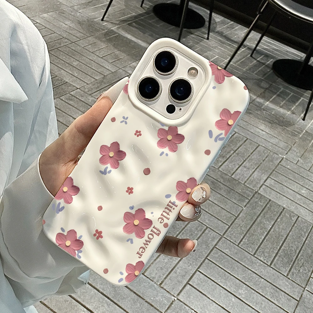 Einfache Handyhülle mit koreanischem Blumenmuster für iPhone 17 16 15 14 13 12 11 Pro Max 14 Plus 17Air, weiche Silikonhülle mit Falten-Wellen-Design – Detail 4