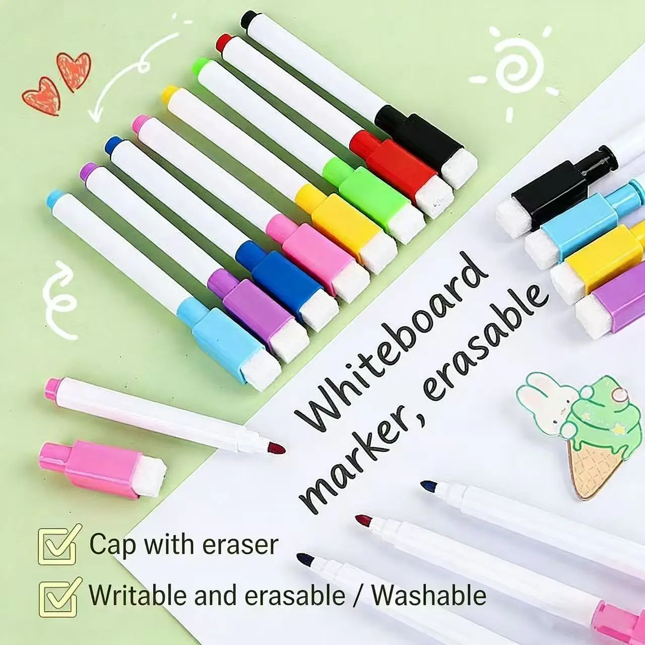 8-farbige, radierbare Whiteboard-Marker mit Magnet für Schule und Büro