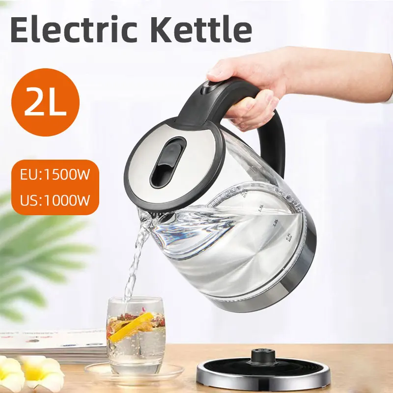 2L Electric Kettle,Glass Pot,Quickly Boiling Water,Automatic Power-Off,Double Scalding Protection,110V1000W,220V1500W,Food Grade