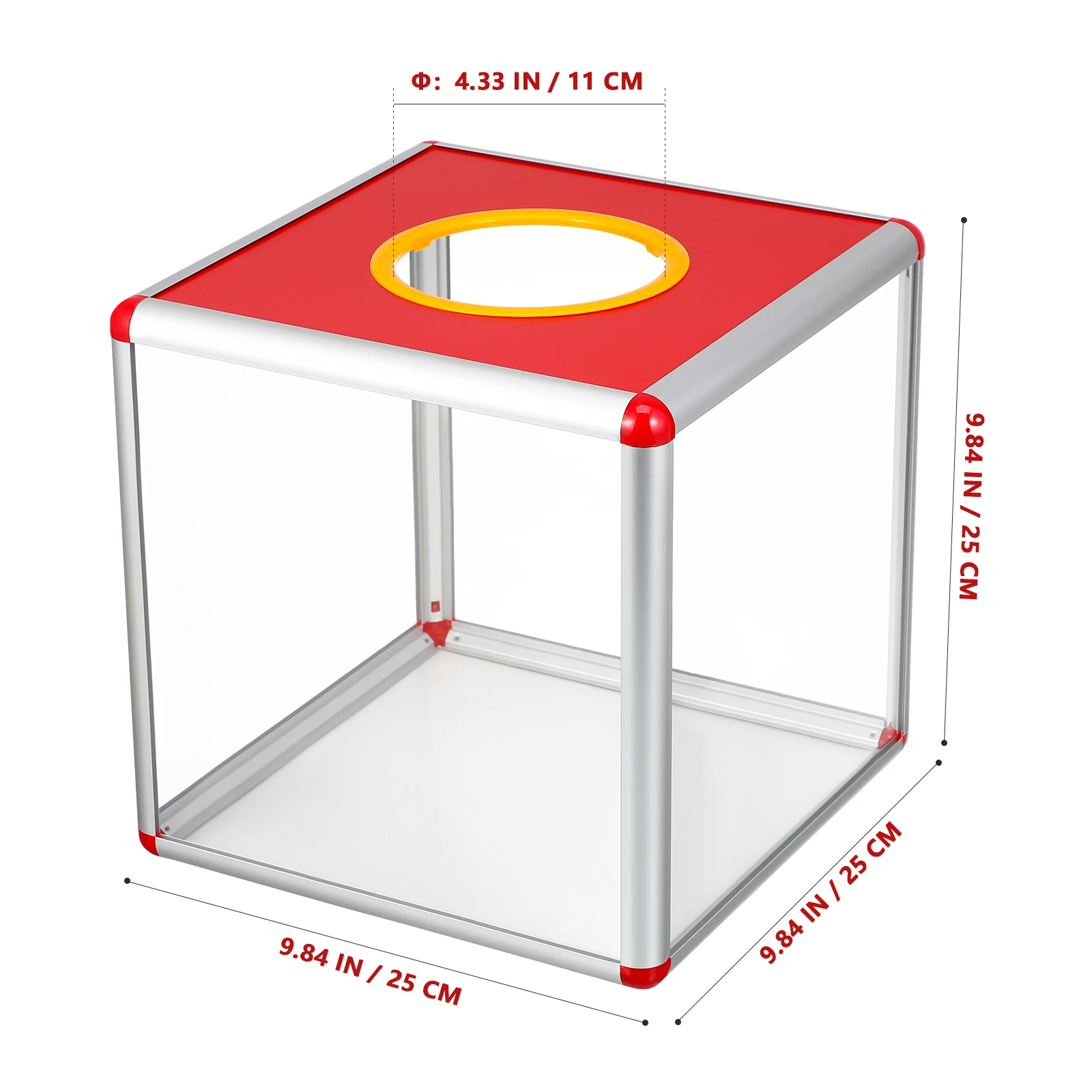 

1pc Transparent Red Raffle Prize Box Aluminum Lottery Ticket Holders Donation Boxes Party Games Voting Storage Container Ballot
