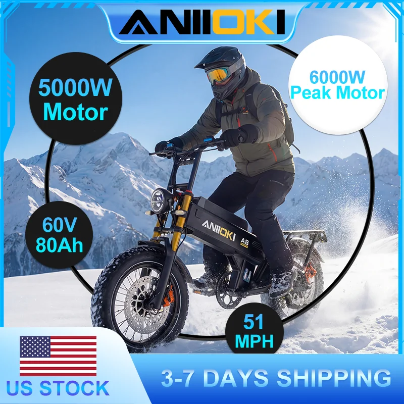 

2026 ANIIOKI Electric Bike 6000W Dual Motor 60V 80Ah Battery51mph Electric Bicycle A8 Pro Max AWD Fat Tires 20"*4" Adult Ebike