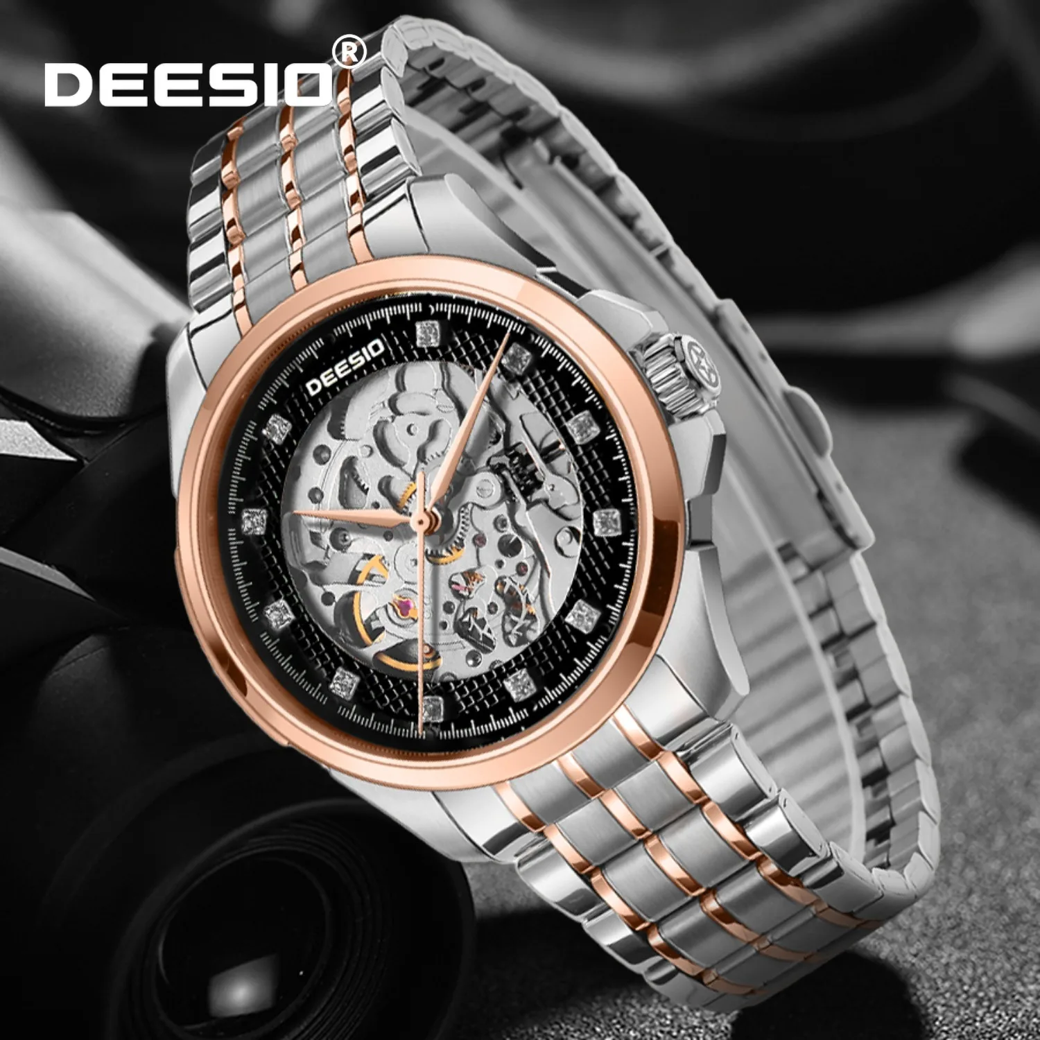 

Deesio Premium Men's Automatic Mechanical Skeleton Watch Luxury 316L Stainless Steel Bracelet 30M Waterproof Date Luminous Hands