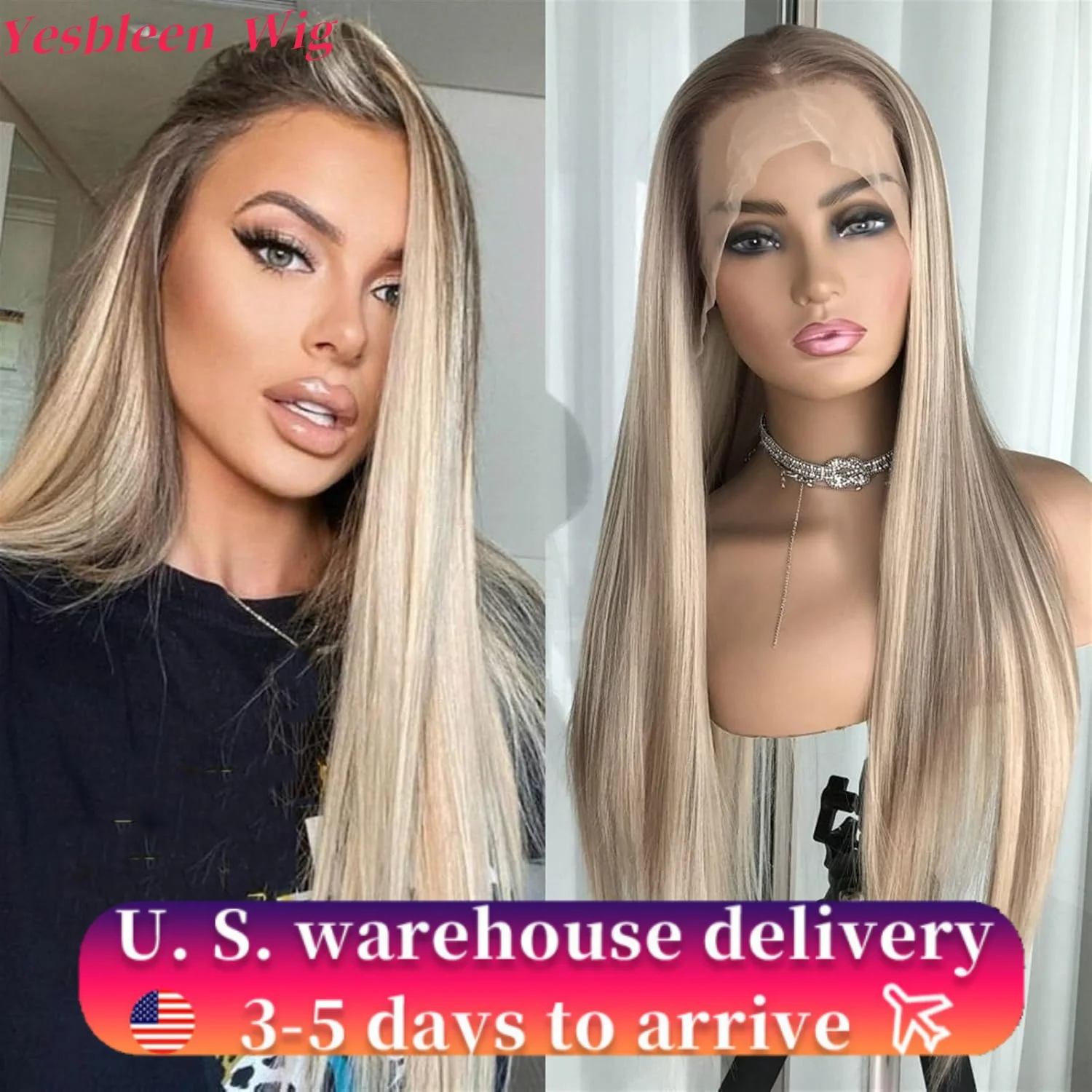 P18/613 Lace Front Wig Human Hair 13x4  Wigs Human Hair HD Blonde Highlight Lace Front Wig Human Hair