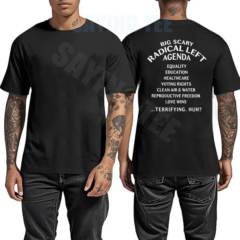 Big Scary Radical Left Agenda Sarkastisches T-Shirt Y2k Lustige Buchstaben Bedrucktes Witziges Spruch-T-Shirt Personalisierte Humor-Streetwear-Kleidung – Detail 11