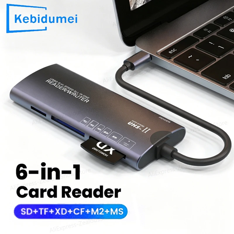 KEBIDUMEI All In One Memory Card Reader SD TF XD CF M2 MS Mini Memory Card Adapter USB Type C Card Reader For Cameras Computer
