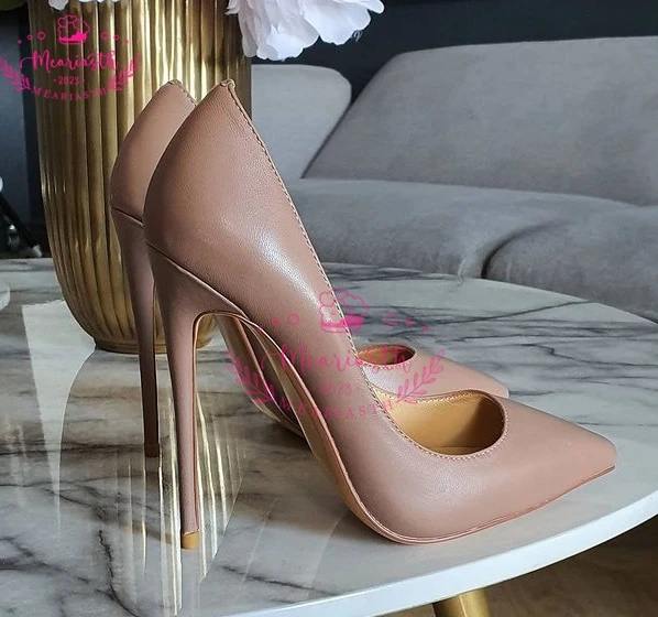 2023 Purple Soft Leather Stiletto Heels Pumps 12cm Slip-on Pointed Toe Green Pink High Heels Sexy Women Dress Shoes plus size 43