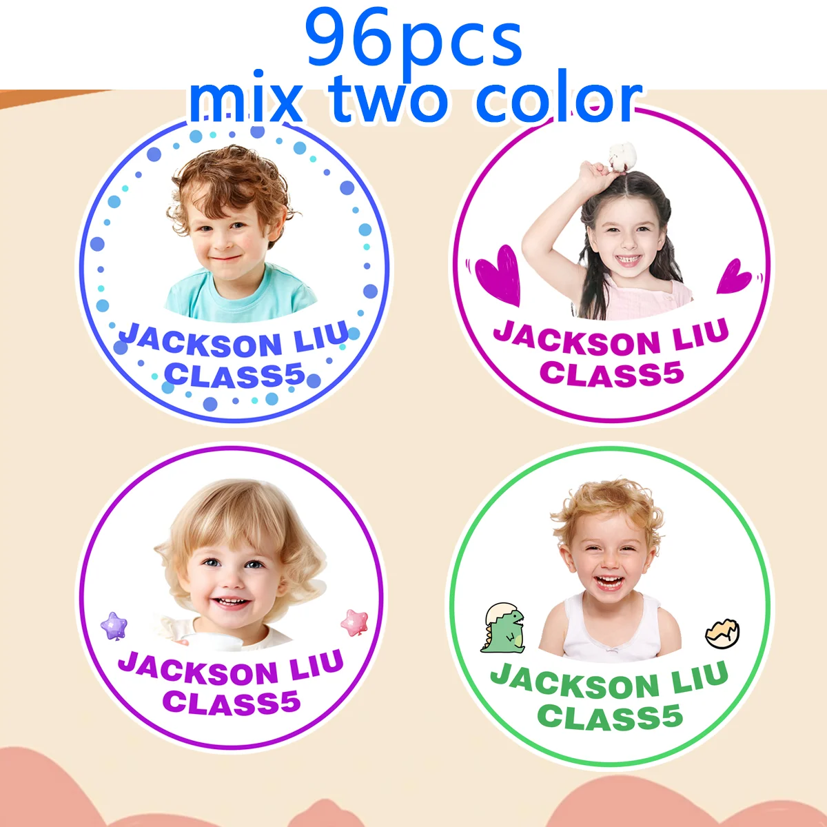 Children\'s photo name stickers,custom stickers for kindergarten school opening stationery cup stickers,waterproof name label ZP1