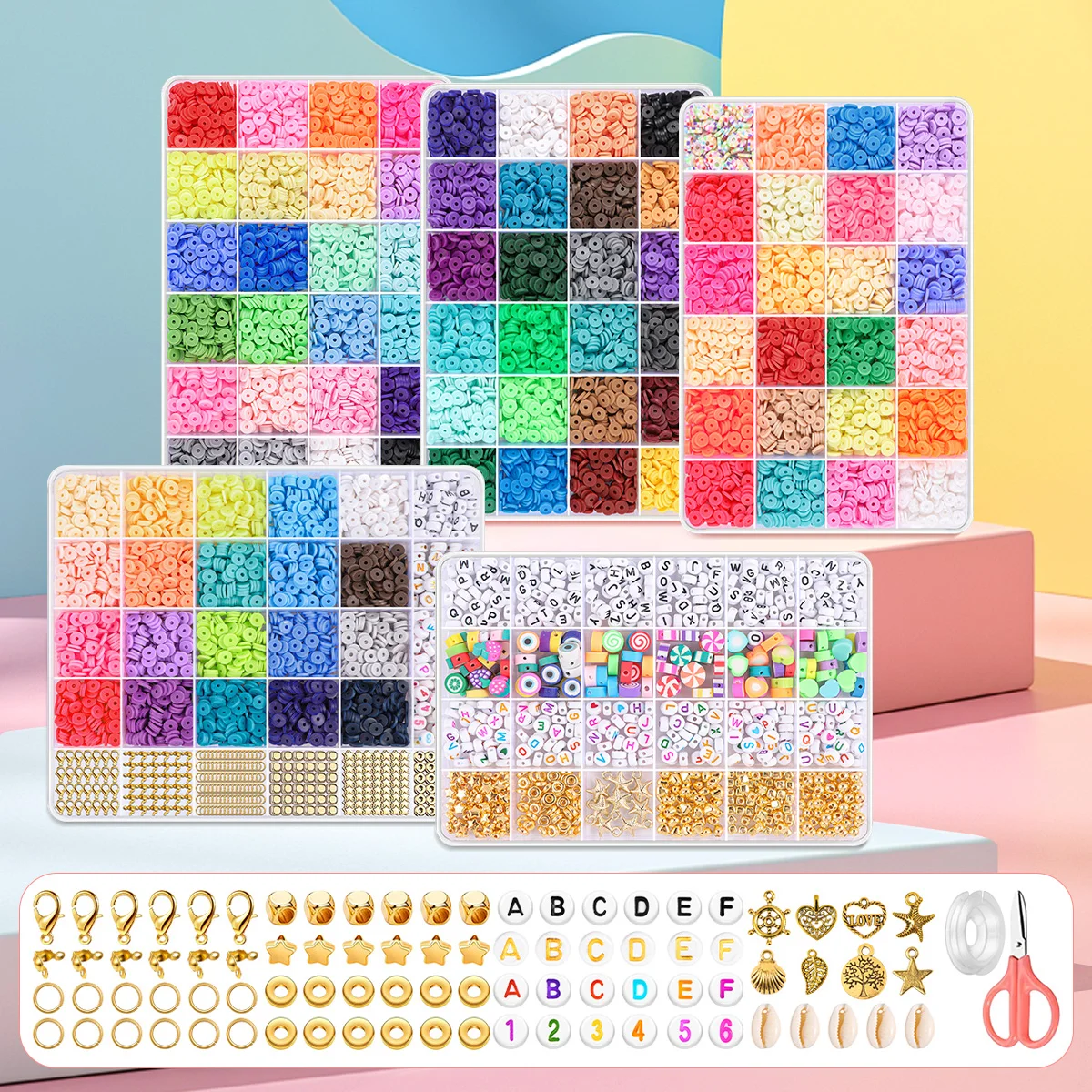 

Набор для изготовления браслетов из 2400 штук: глиняные бусины, 24-цветные плоские круглые бусины из полимерной глины, разделители, бусины Хейши, набор для создания украшений