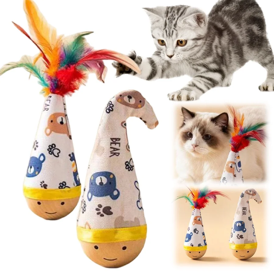 Juguete interactivo portátil con plumas para gatos – resistente