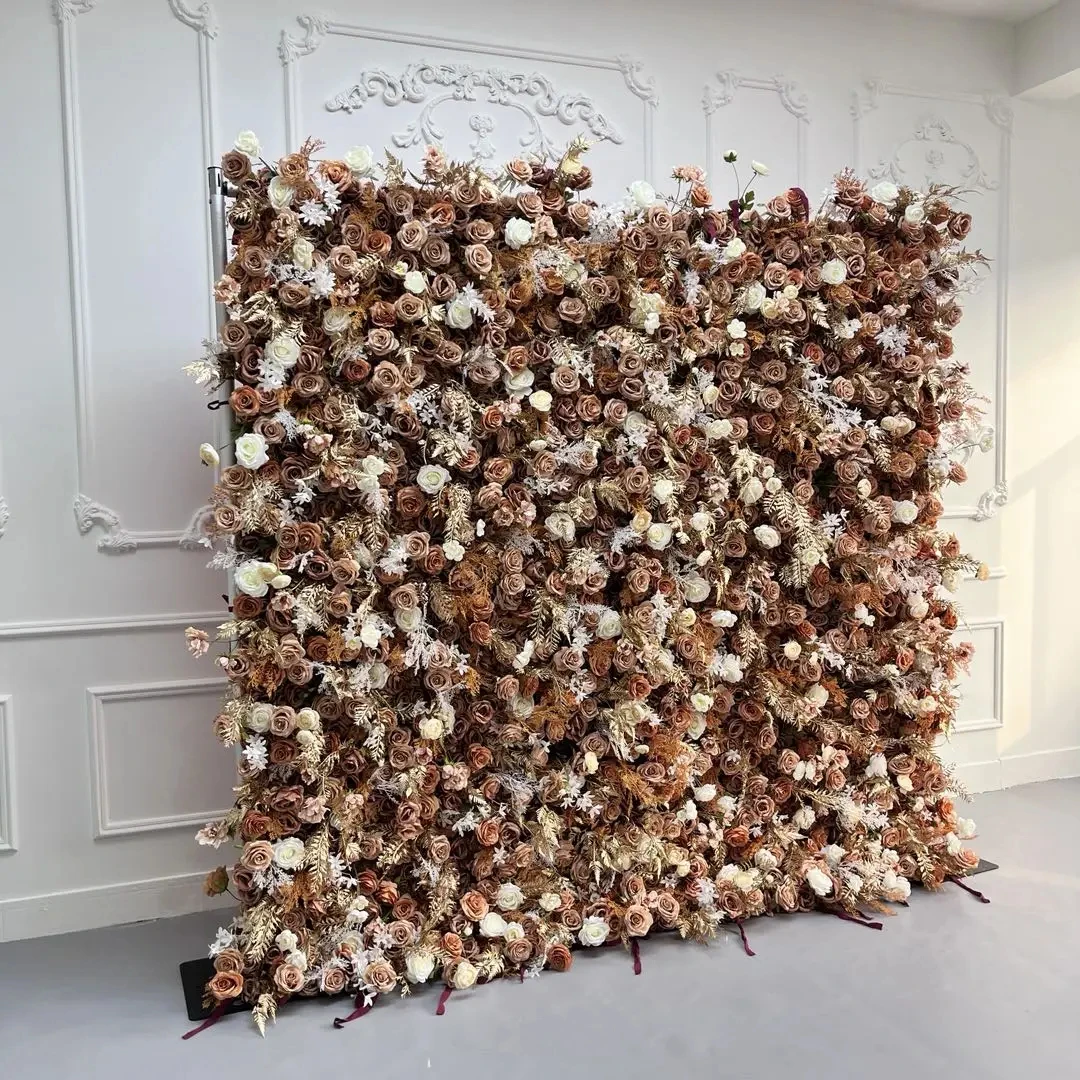 Uflower Brown فاخر 3D القماش زهرة جدار الزفاف خلفية روز الكوبية ترتيب الستار شنقا النسيج الأزهار ديكور