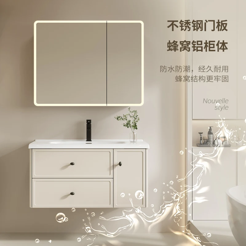 

Honeycomb aluminum bathroom cabinet combination ceramic integrated basin toilet washbasin hand washbasin bathroom smart mirror