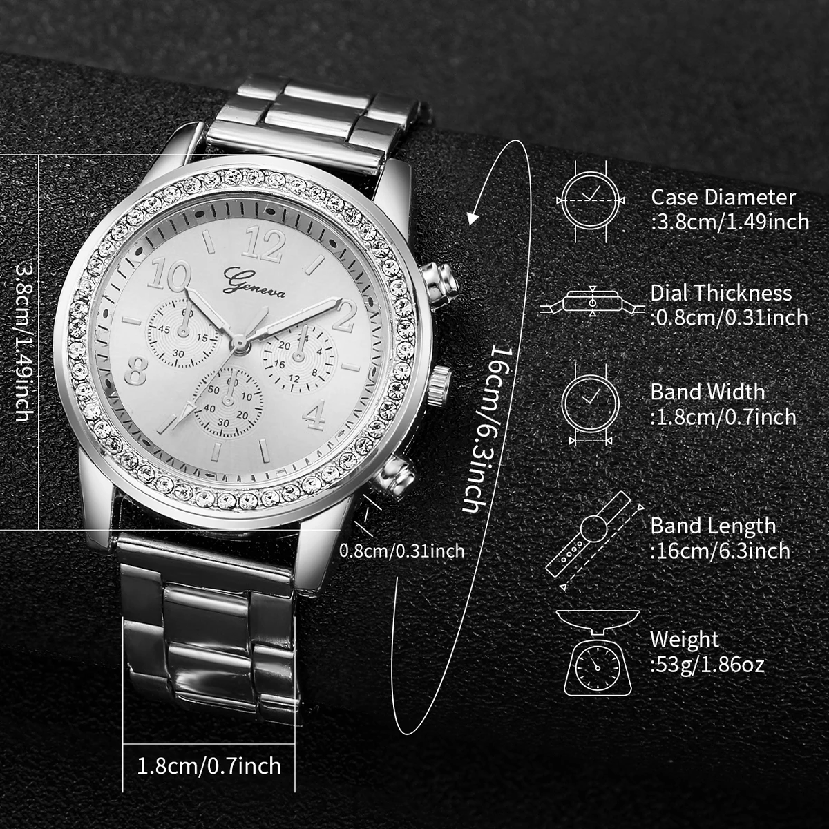 Fashion Women Stainless Steel Silver Color Quartz Watch & Diamond Bracelet