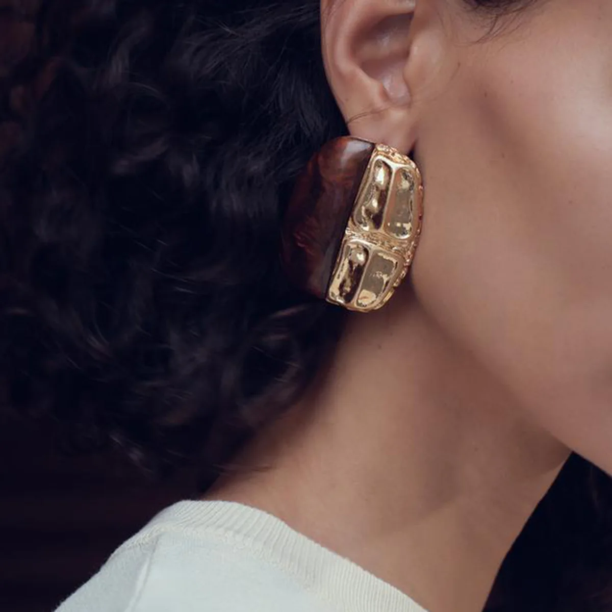 Vintage New Statement Earrings Women Geometric Resin Alloy Splicing Big Stud Earring Temperament European and American Jewelry