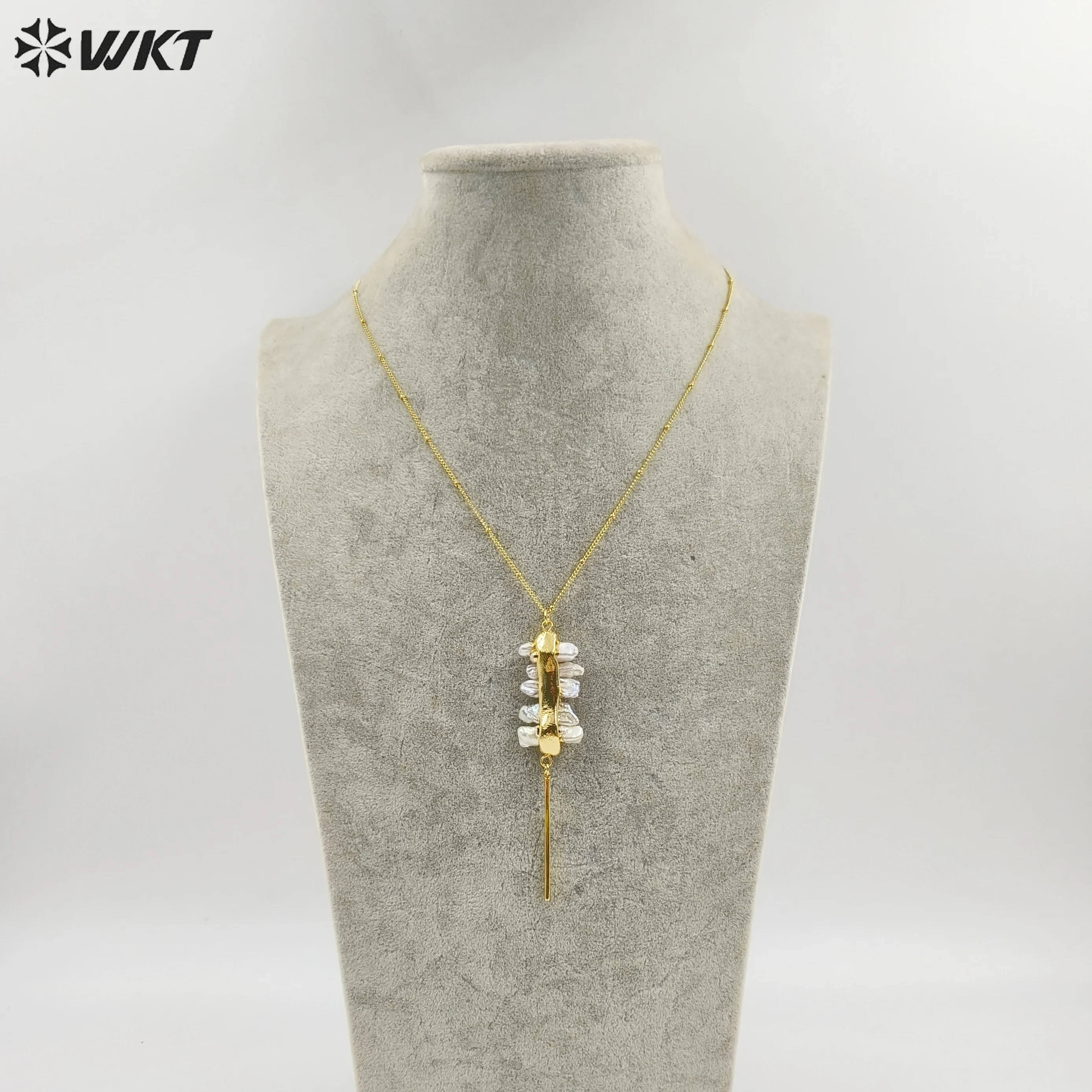 

WT-N1124 WKT wholesale freshwater pearl necklaces top quality pearl pendant anti-fade wholesale gold color statement jewelry