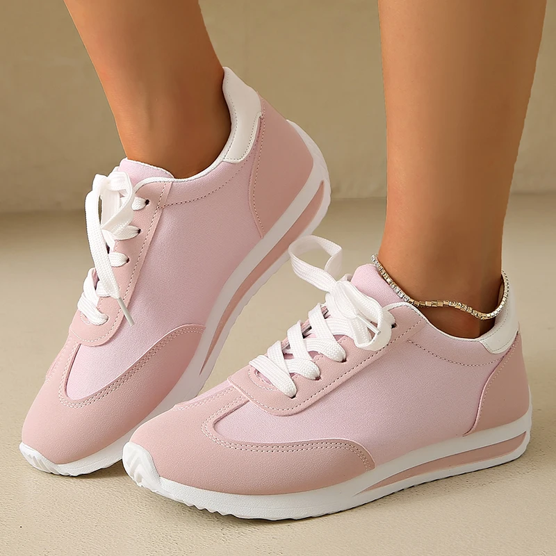 

Speing Autumn Lace Up Pink Sneakers Women Comfort Patchwork Platform Sports Shoes Woman Lightweight Plus Size Soft Sole Flats 43