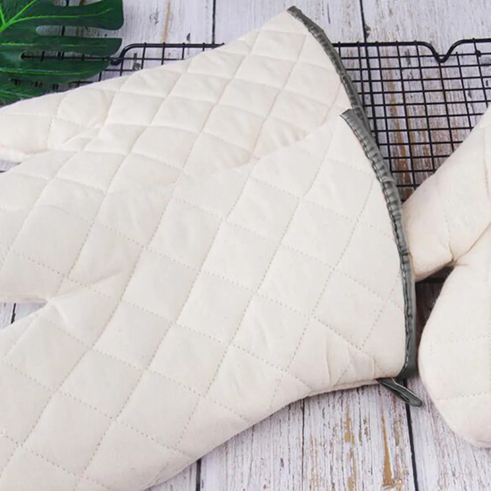 2Pcs Medium Heat Resistant Cotton Oven Mitts for Home Kitchen Outdoor Bbq Cooking Microwave Oven Toasting Soup Handling Hot Pots