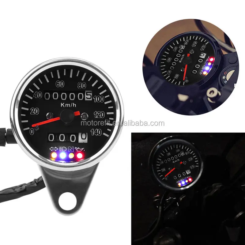 Universal Retro Motorcycle Meter Dual Odometer KM/H Speedometer Tachometer Gauge LED Backlight Indicator Light Dial