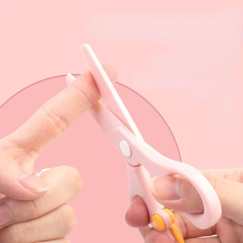 Children's Color Paper Cutter Effortless Rebound All Plastic Small Scissors Round Head Safety Manual Paper Cutting Scissors