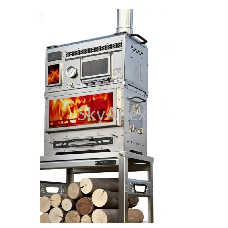 

Outdoor Camping Stainless Steel Wood Stove Portable Heating Cooking Oven Set For Picnic Hiking Backpacking Trip & Fishing BBQ