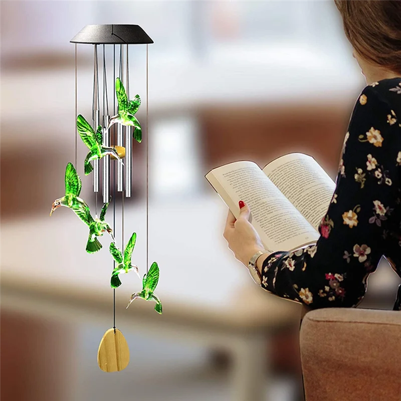 AF90-طاقة الطاقة الشمسية الملونة الرياح الرنين ضوء فراشة الطيور مقاوم للماء في الهواء الطلق Windchime ضوء الشمس لحديقة في الهواء الطلق