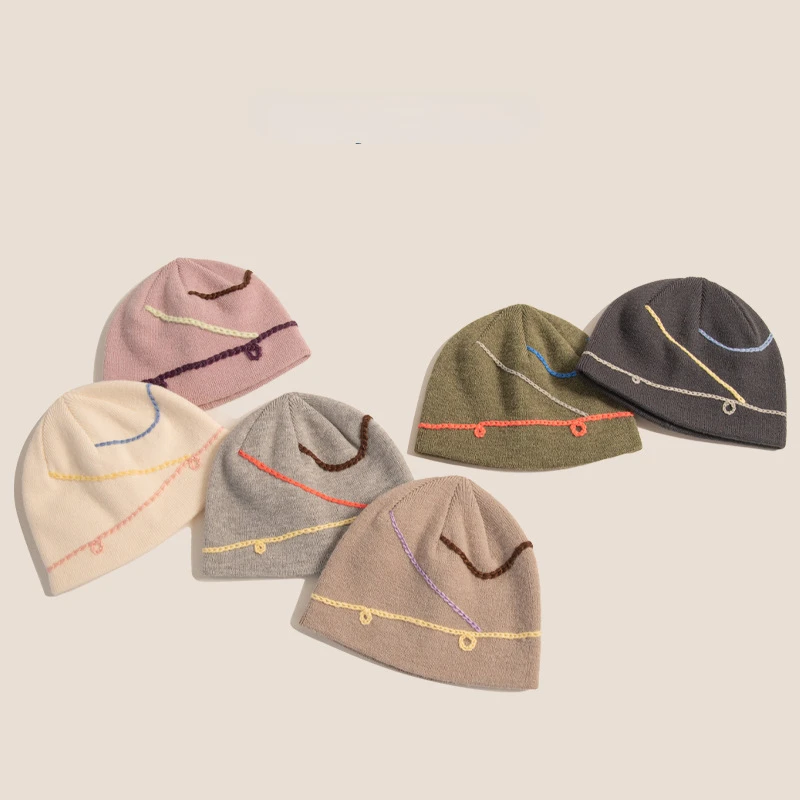 قبعة باردة محبوكة بسلسلة مخصصة ، قبعة بلوفر مقعرة الشكل ، قبعة تكديس عصرية ، الأم والطفل ، الفتيات ، الشتاء