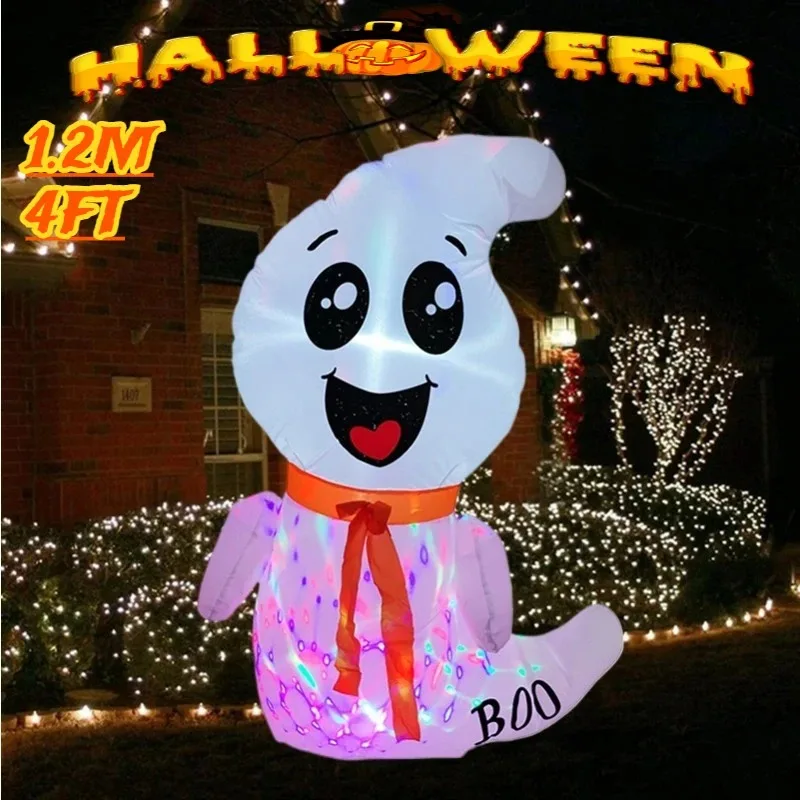 ألعاب الهالوين القابلة للنفخ بطول 4 أقدام، زينة شبح بيضاء مع ضوء ساطع أبيض مدمج، ديكورات ساحة قابلة للنفخ #1