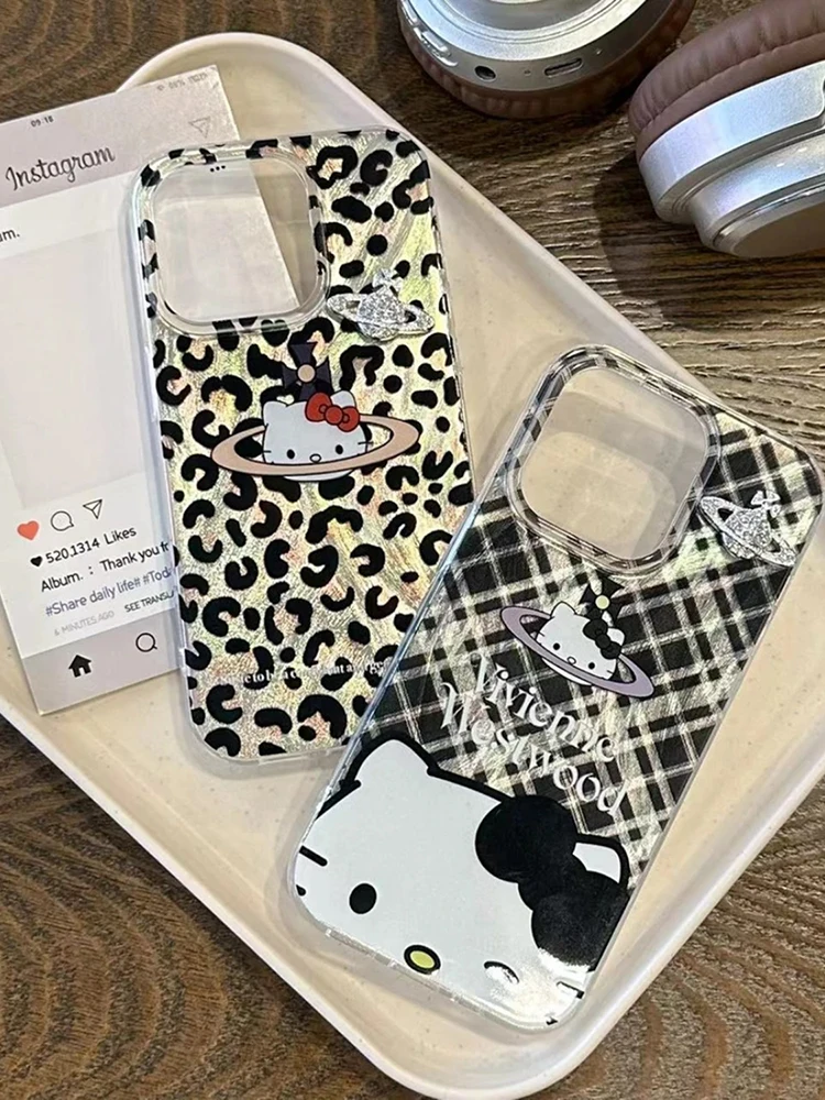 Ins neue Mode Leopard Hallo Kitty Handy hülle für iPhone 16 15 14 plus 13 12 11 Pro max x xs xr 8 7