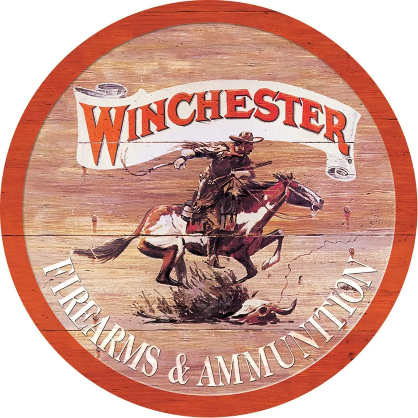 Desperate Enterprises Winchester Round Aluminum Sign with Embossed Edge - Nostalgic Vintage Metal Wall Décor - Made in U