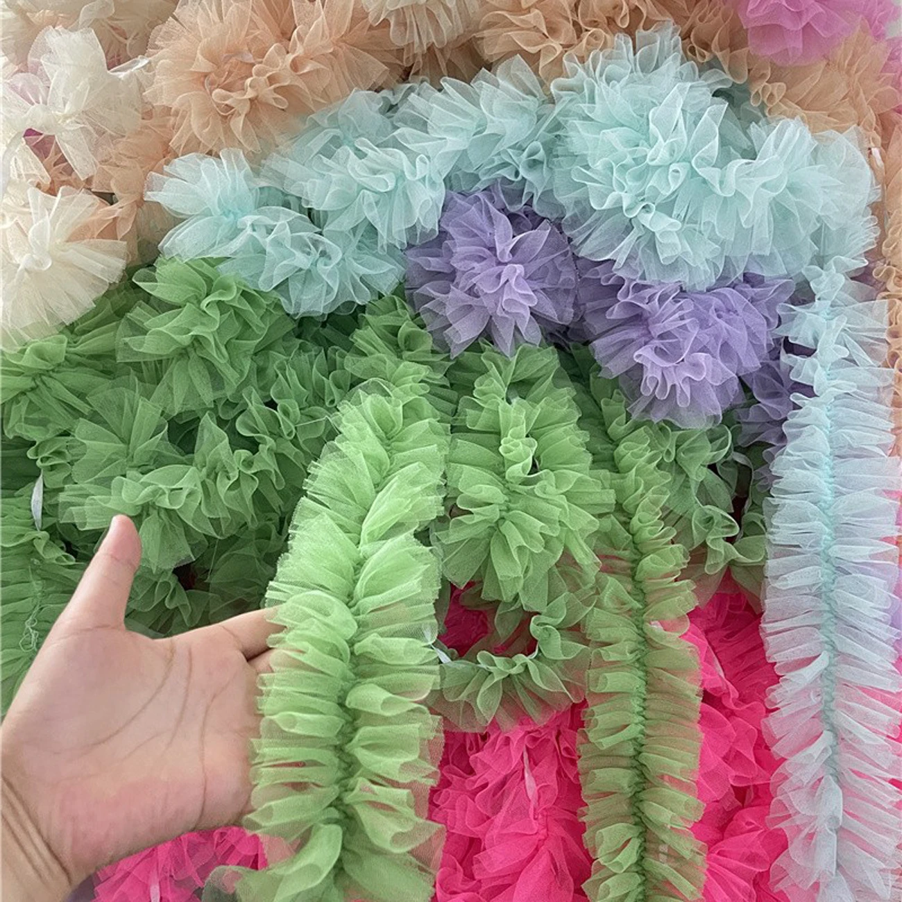 1 Meter Thick Ruffled Mesh Lace 8CM Wide Gathered Stretched Lace Trim DIY Cuff Collar Doll Dress Sewing Accessories