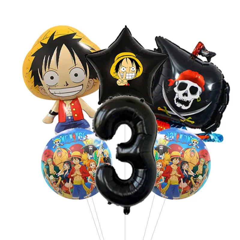 Jungen Anime Geburtstags-Ballonpaket One Piece Luffy Folienballon mit Konfetti Latex-Bündel für Heimparty – Detail 4